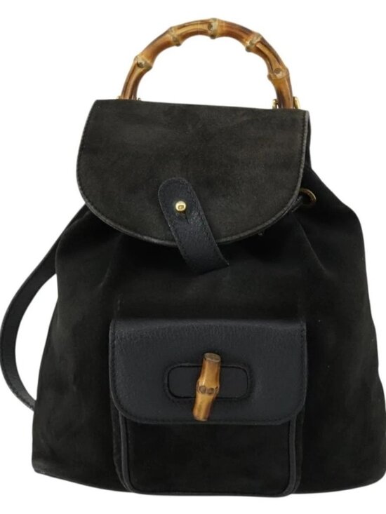 GUCCI Bamboo Backpack Leather Black Gold 003 2058 0030 Auth 156416 main image 8